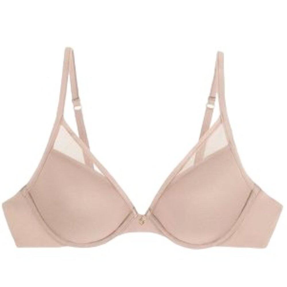 THIRDLOVE 24/7 Classic Contour Plunge Bra in Nude SZ 36D  NO INSERTS